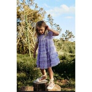 Mini Boden Girls Kids' Winnie Tiered Tulle Lavender Dress size 3/4 GUC.
